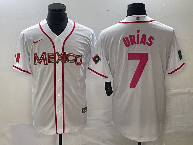 Men 2023 World Cub Mexico #7 Urias White pink Nike MLB Jersey14->more jerseys->MLB Jersey
